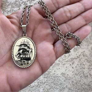 Vintage Sarah Coventry Pendant Necklace Legends of the Sea Scrimshaw